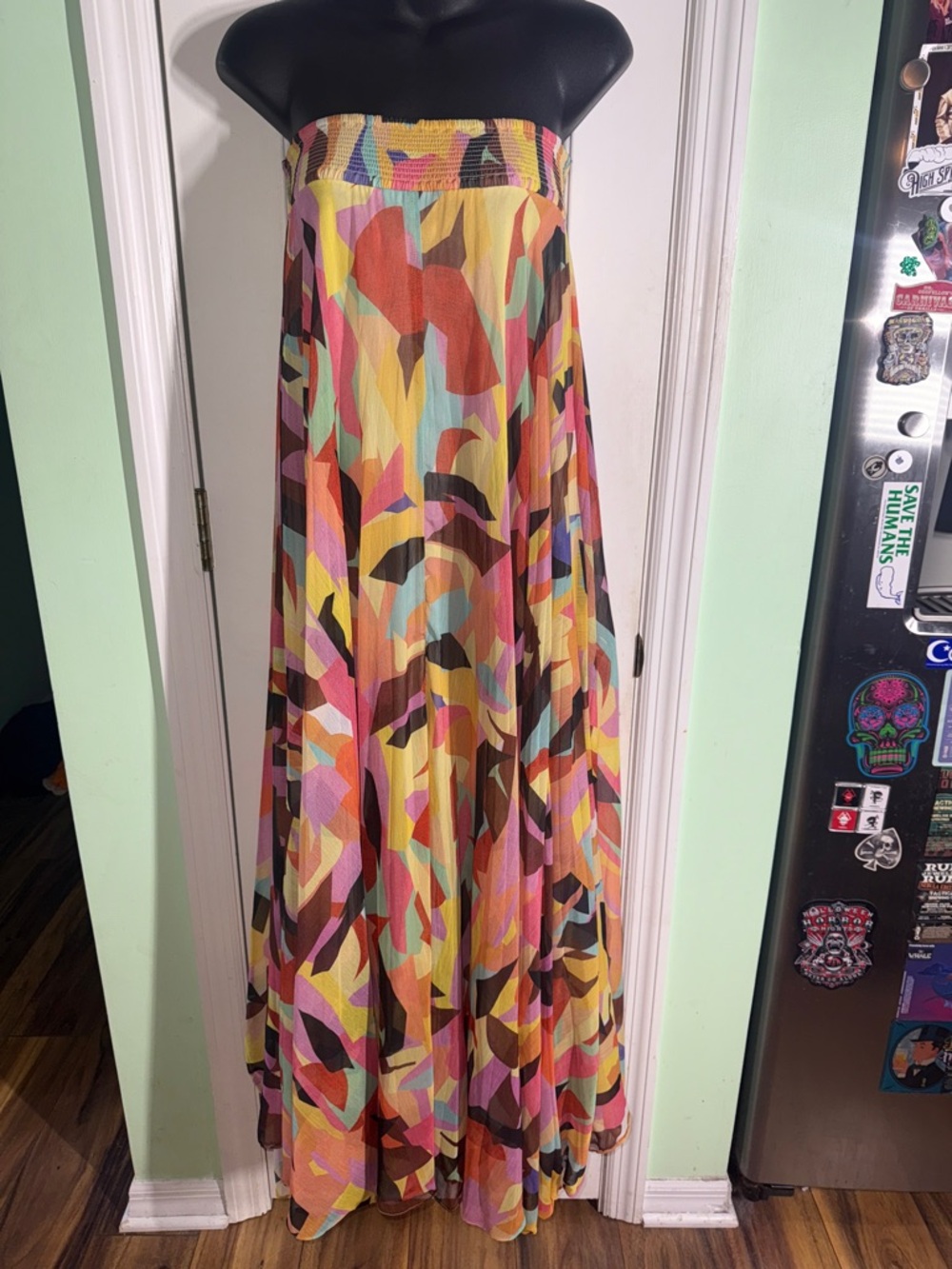 Anthropologie Ranna Gill Colorfull Geometric Print Waistless Jumpsuit Size XSP